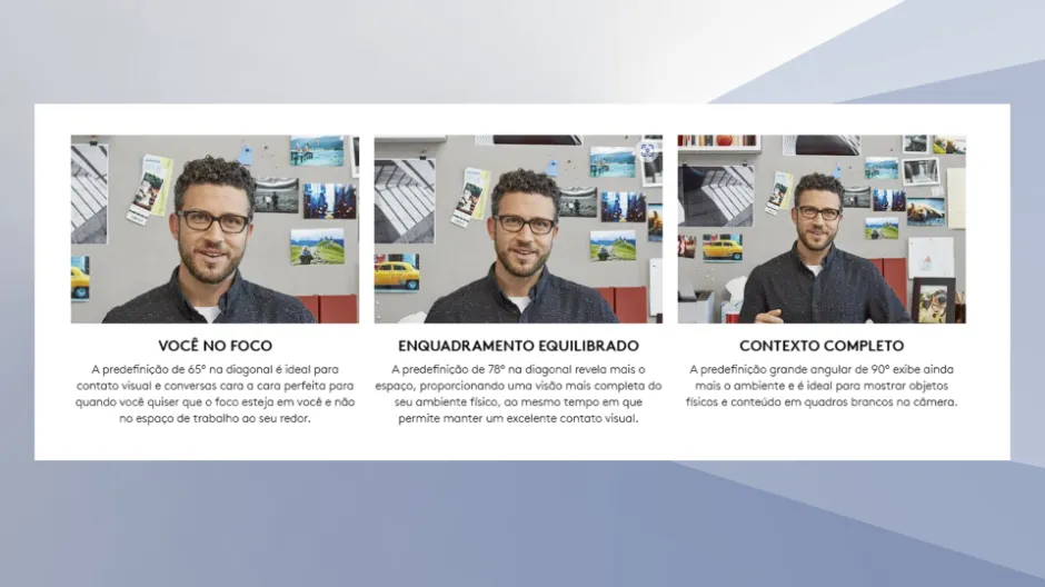 Lista de tipos de campo de visão - opções logitech e logitech Streamcam - software logitech capture