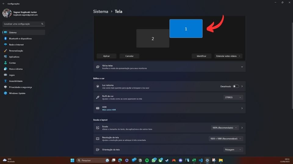 Como ligar dois Monitores Independentes em um mesmo PC 10 Ajuste a posição dos Monitores