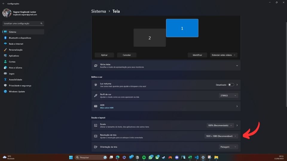Como ligar dois Monitores Independentes em um mesmo PC 11 Ajuste a resolução dos Monitores