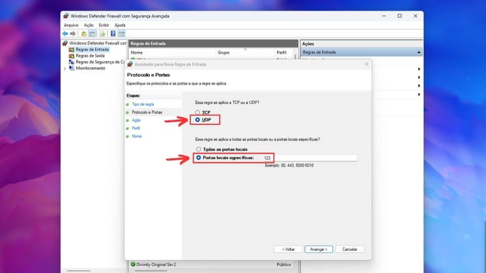 Ajustes de firewall para corrigir fuso horário e trazer informações da sua região