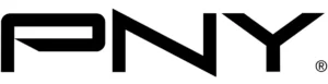 Logo da PNY. O fundo é branco e está escrito "PNY" em caixa-alta, letras prestas, com um pequeno "R" dentro de um círculo no canto inferior direito.
