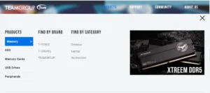 Site da marca de memória RAM Team Group